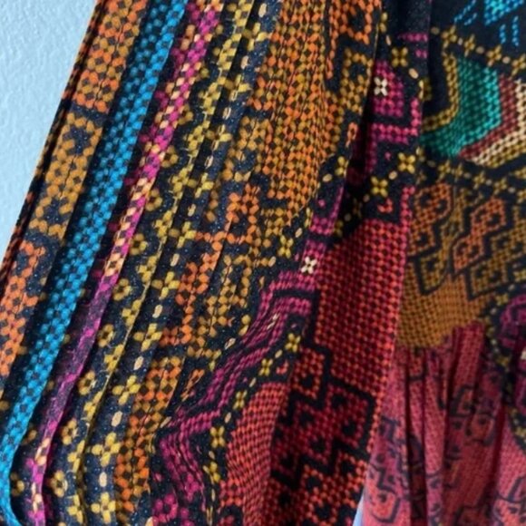 NWOT Farm Rio V-Neck Puff Sleeve Tiered Yawanawa Ruffle Maxi Boho Dress XS $275 - Picture 5 of 9